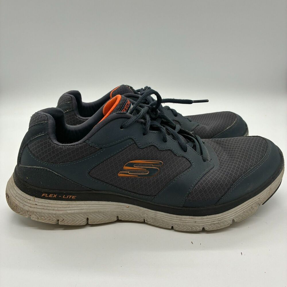 Skechers Flex-Lite Mens Size 12 Gray Orange Memory Foam Sneakers